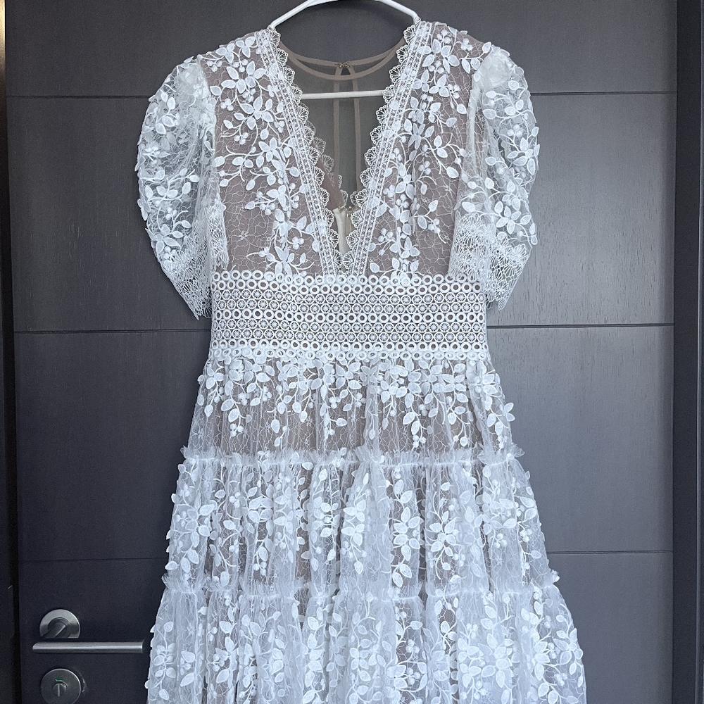 White/Cream Embroidered V-neck Mini Dress from Bronx and Banco, Size M